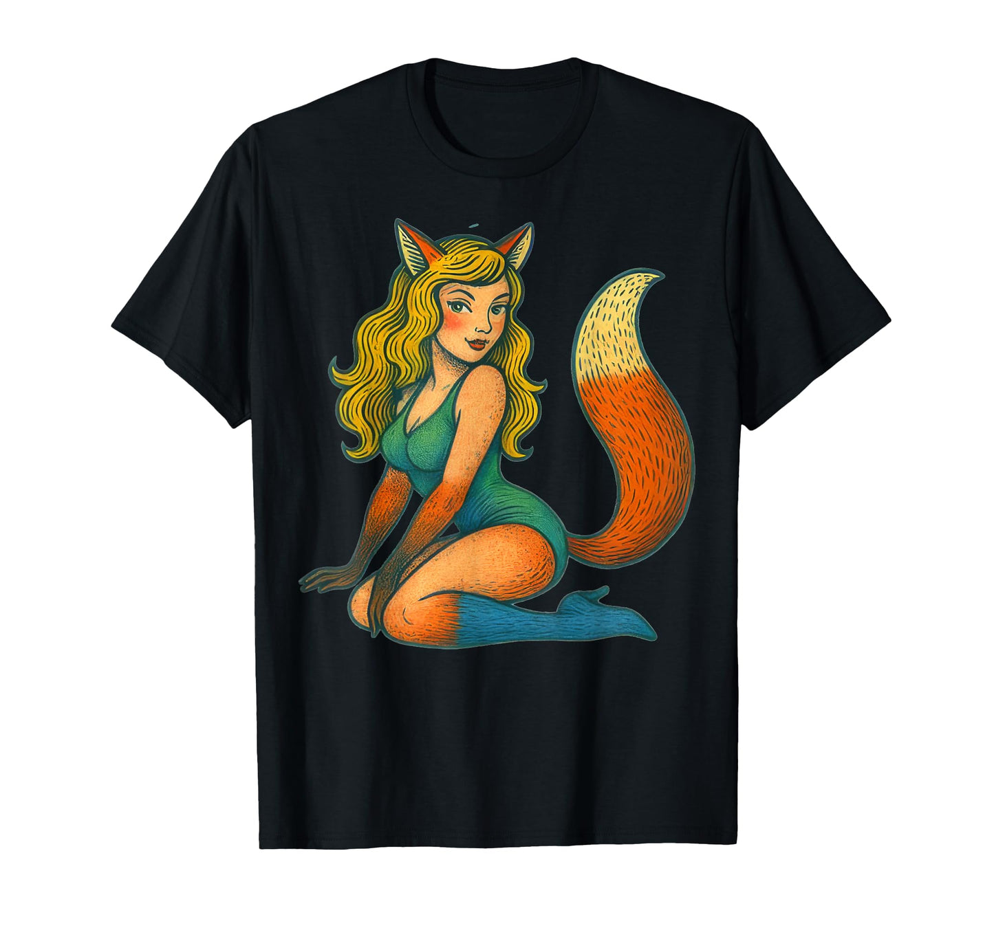 Fox Girl Pinup Retro Style Halloween Witch Pinup T-Shirt