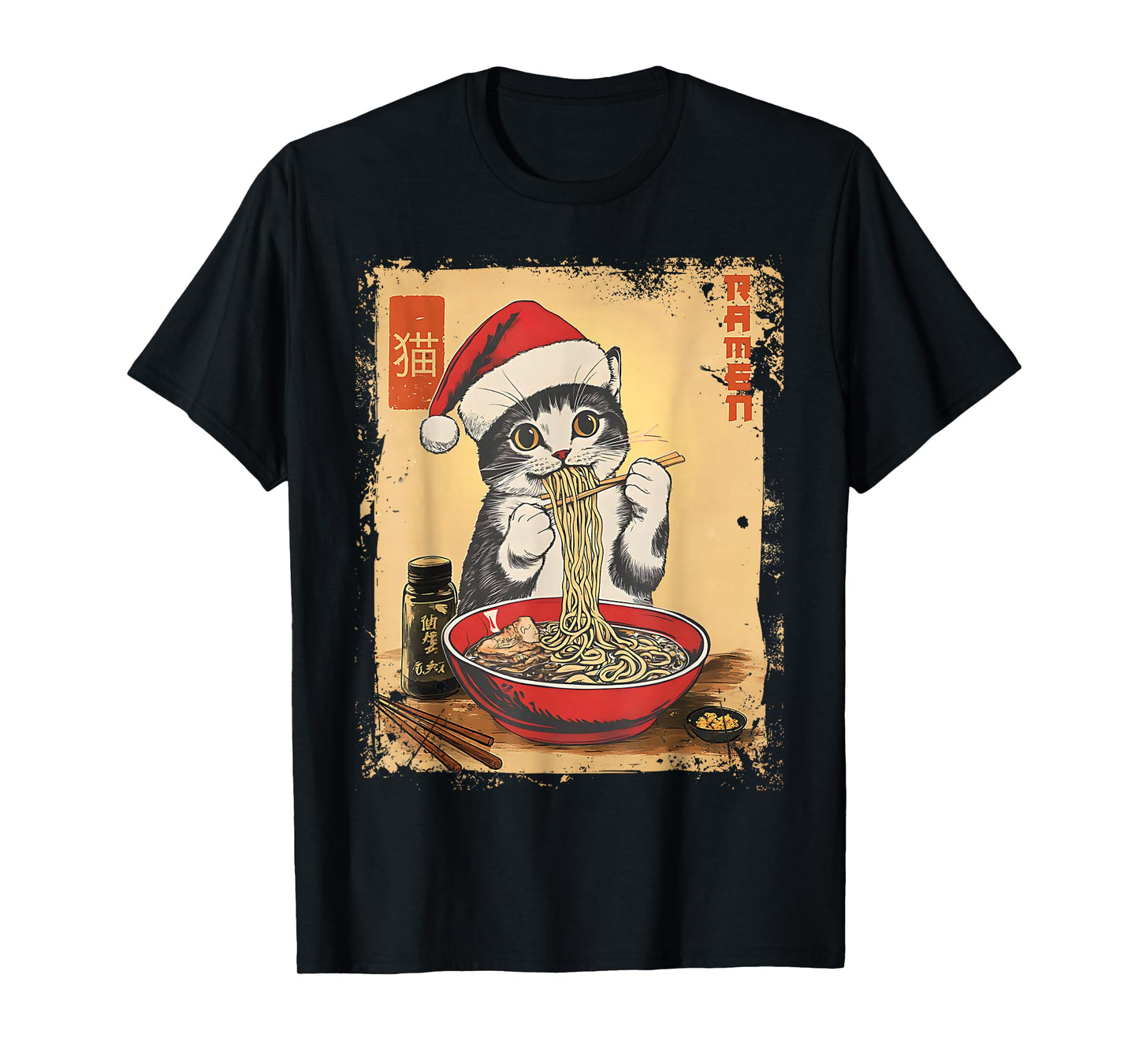 Funny Christmas Santa Cat Ramen Japanese Kawaii Anime Cat T-Shirt