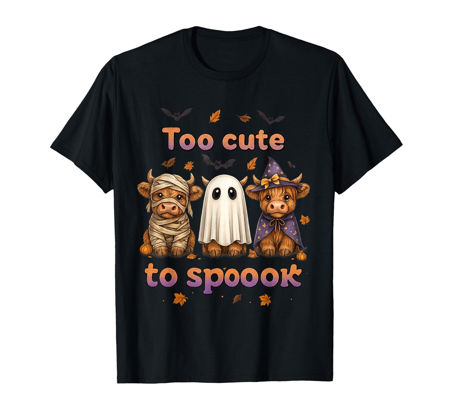 Too Cute to Spook Funny Highland Cow Halloween T-Shirt
