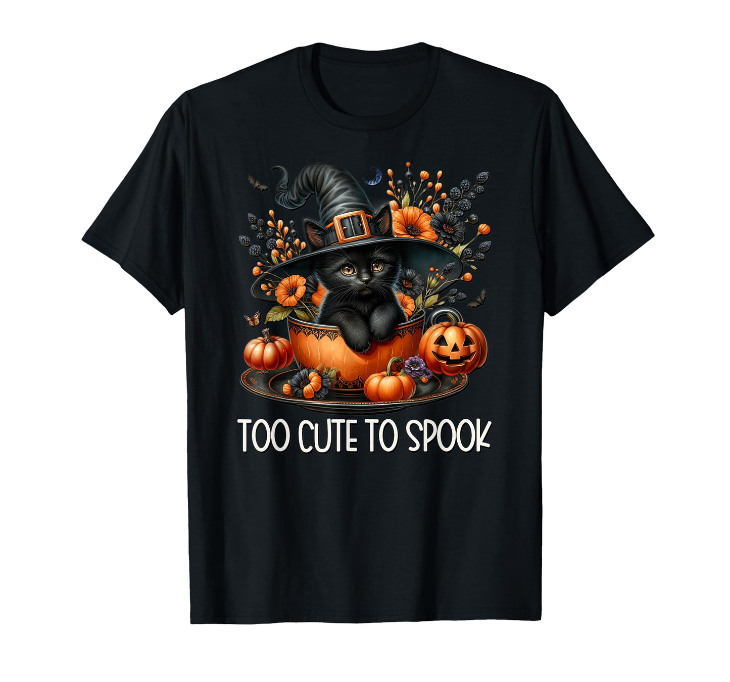 Black Witch Cat Kitten Graphic for Cat Mom Too Cute to Spook T-Shirt