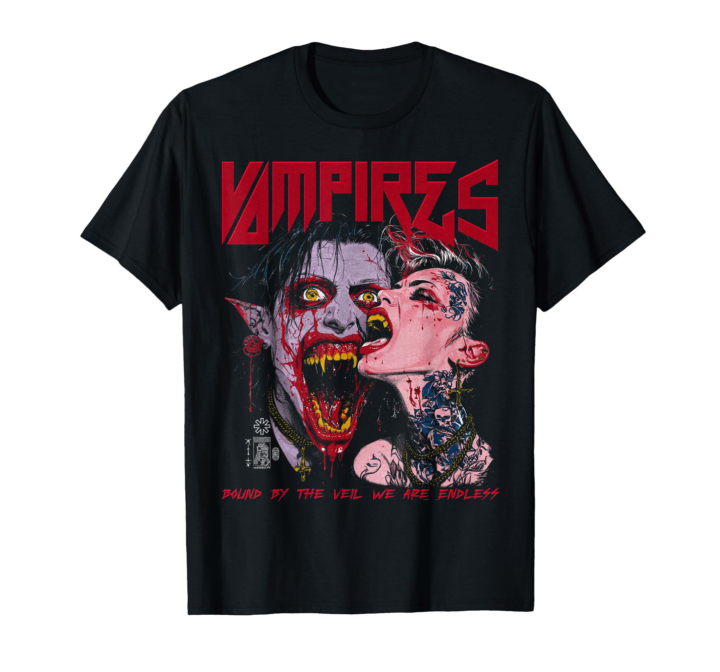 Spooky Halloween Vampire Couple Vintage Horror Goth Punk Alt T-Shirt