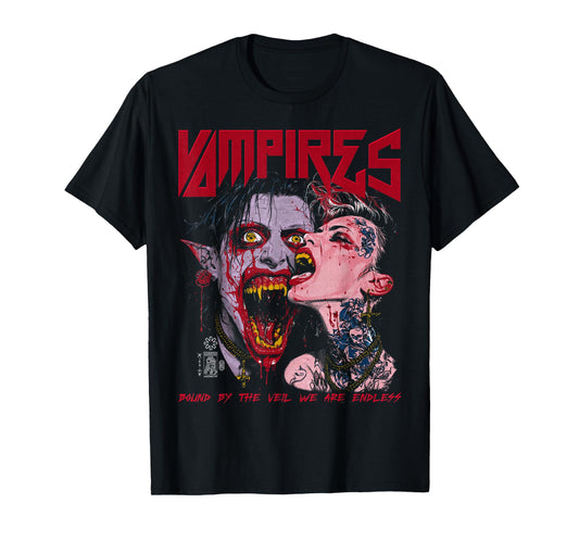 Spooky Halloween Vampire Couple Vintage Horror Goth Punk Alt T-Shirt