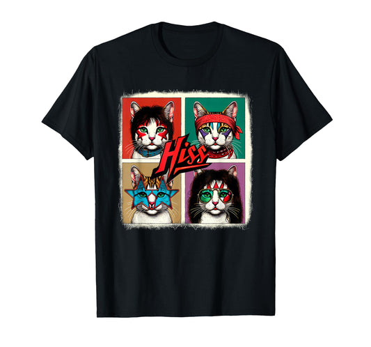 Rock Band Retro Cat Music Concert Band 70s 09S0SR T-Shirt