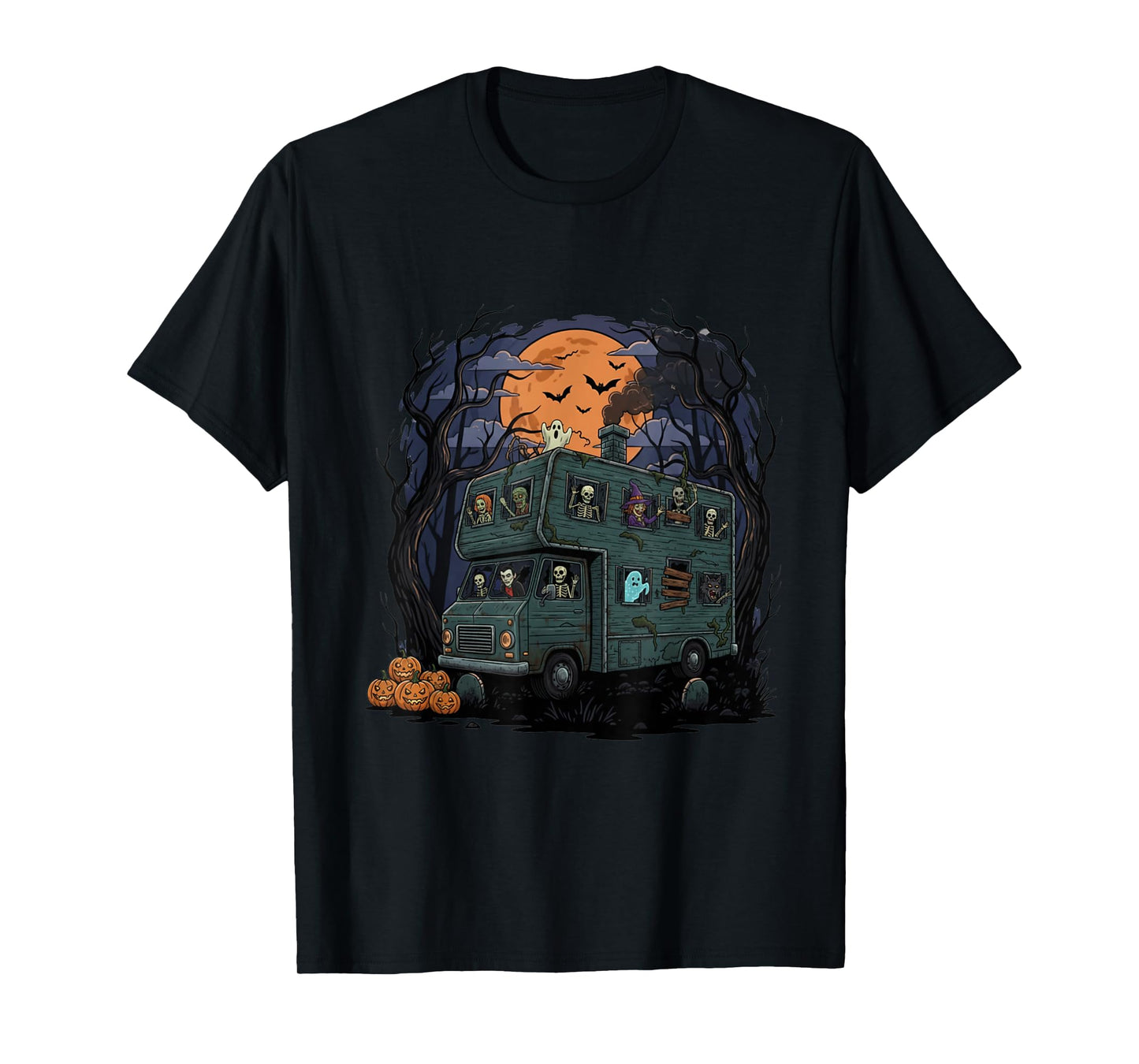 Haunted RV Van Halloween Monsters Party Camper Horror Fan T-Shirt