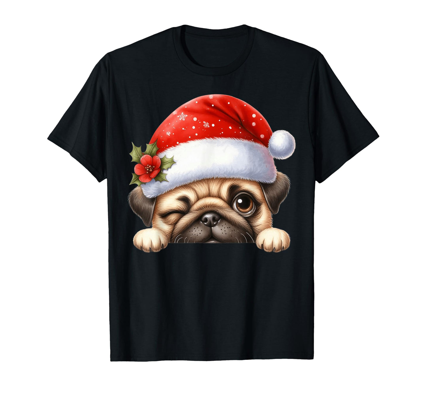 Pug Dog Christmas Santa Hat Dog Mom Dad T-Shirt