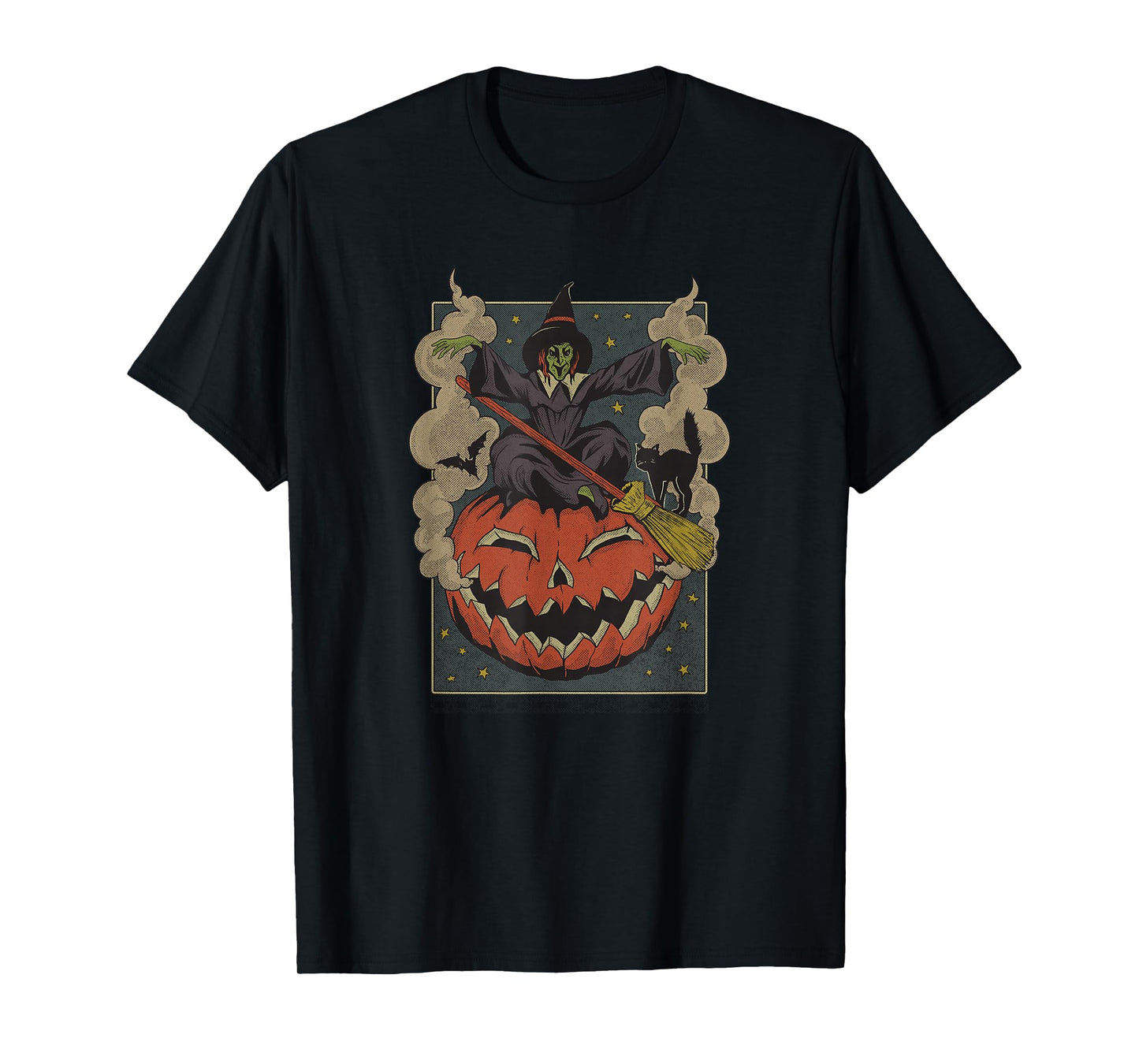 Ripple Junction Vintage Witch and Black Cat Halloween Spooky T-Shirt