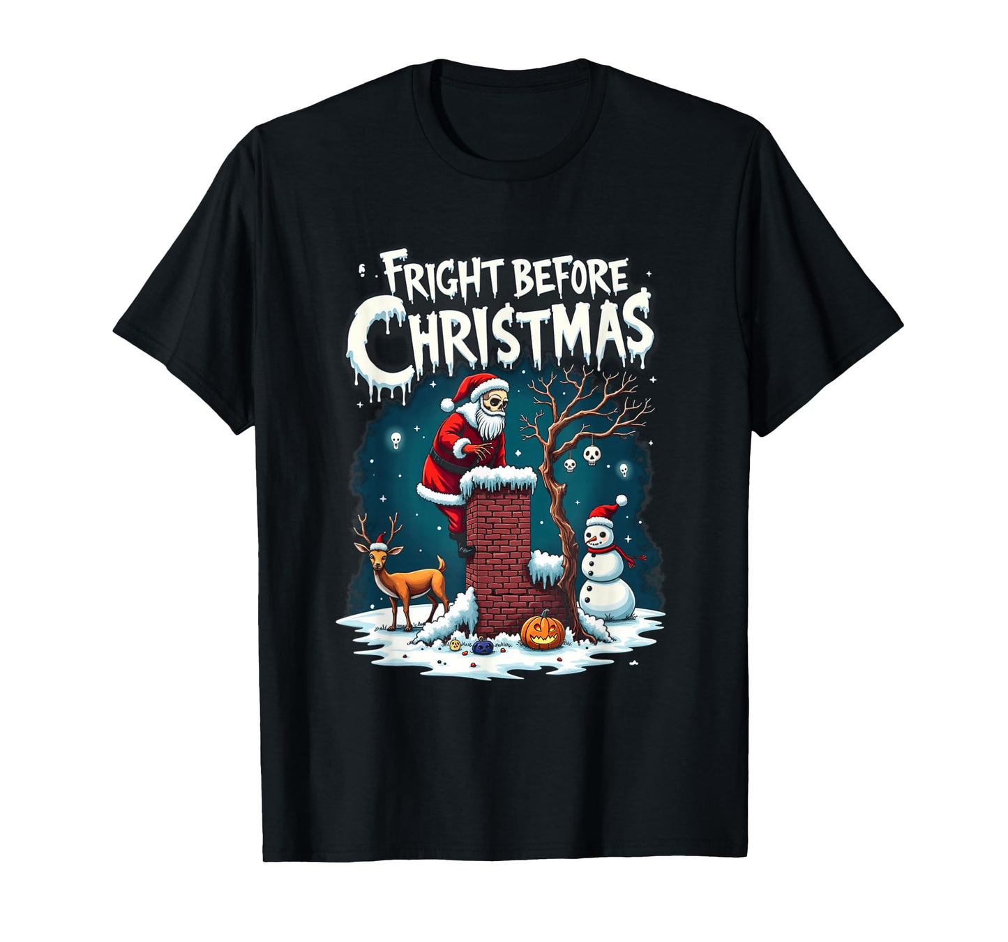 Fright Before Christmas Creepy Skeleton Santa T-Shirt
