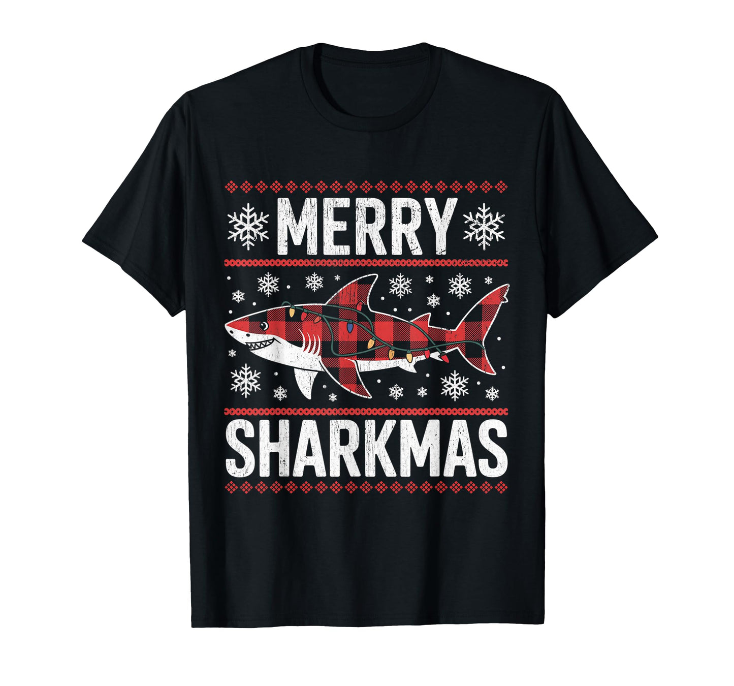 Merry Sharkmas Funny Shark Santa Hat Ugly Christmas Sweater T-Shirt