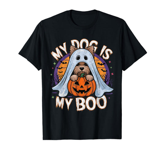Halloween Dog Costume Vintage Ghost Yorkie My Dog Is My Boo T-Shirt