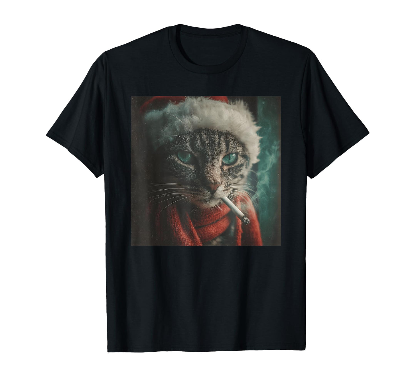 Santa Cat Cigarette Noir Holiday Winter Scarf Festive T-Shirt