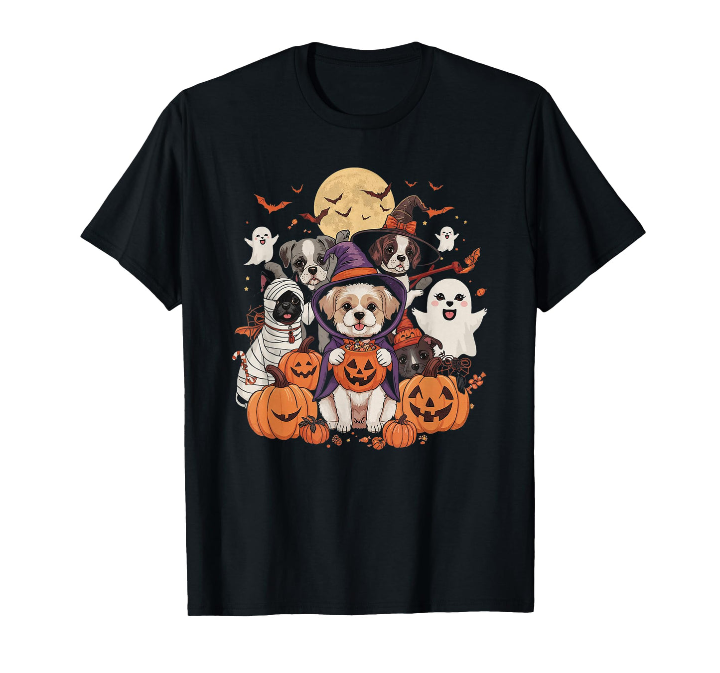 Cute Mummy Witch Ghost Halloween Dog Costume Men Women Kids T-Shirt