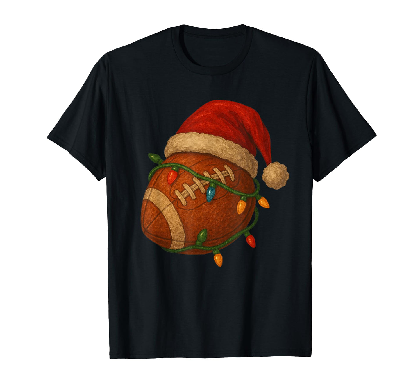 Football Santa Christmas Lights Xmas Men Boys Kids Retro Tee T-Shirt