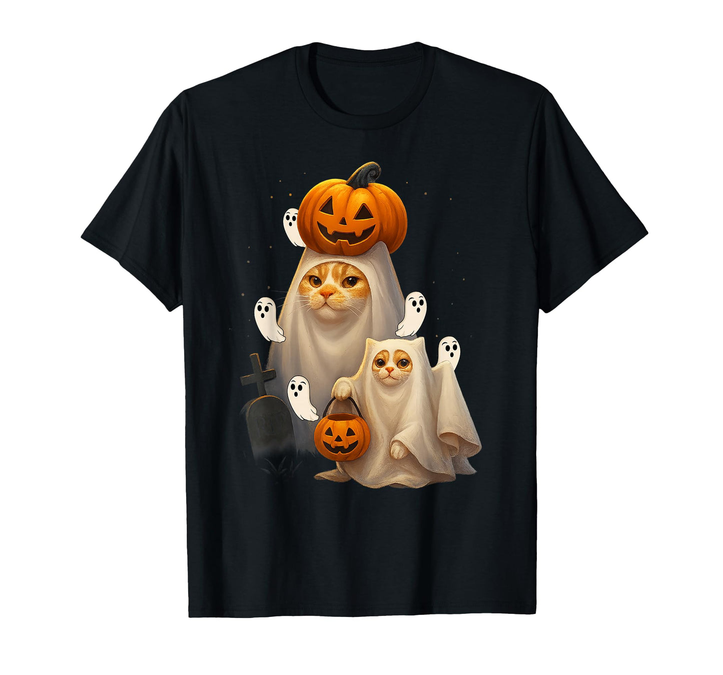 Witch Cat Meme Halloween Funny Ghost Kitty Men Women T-Shirt