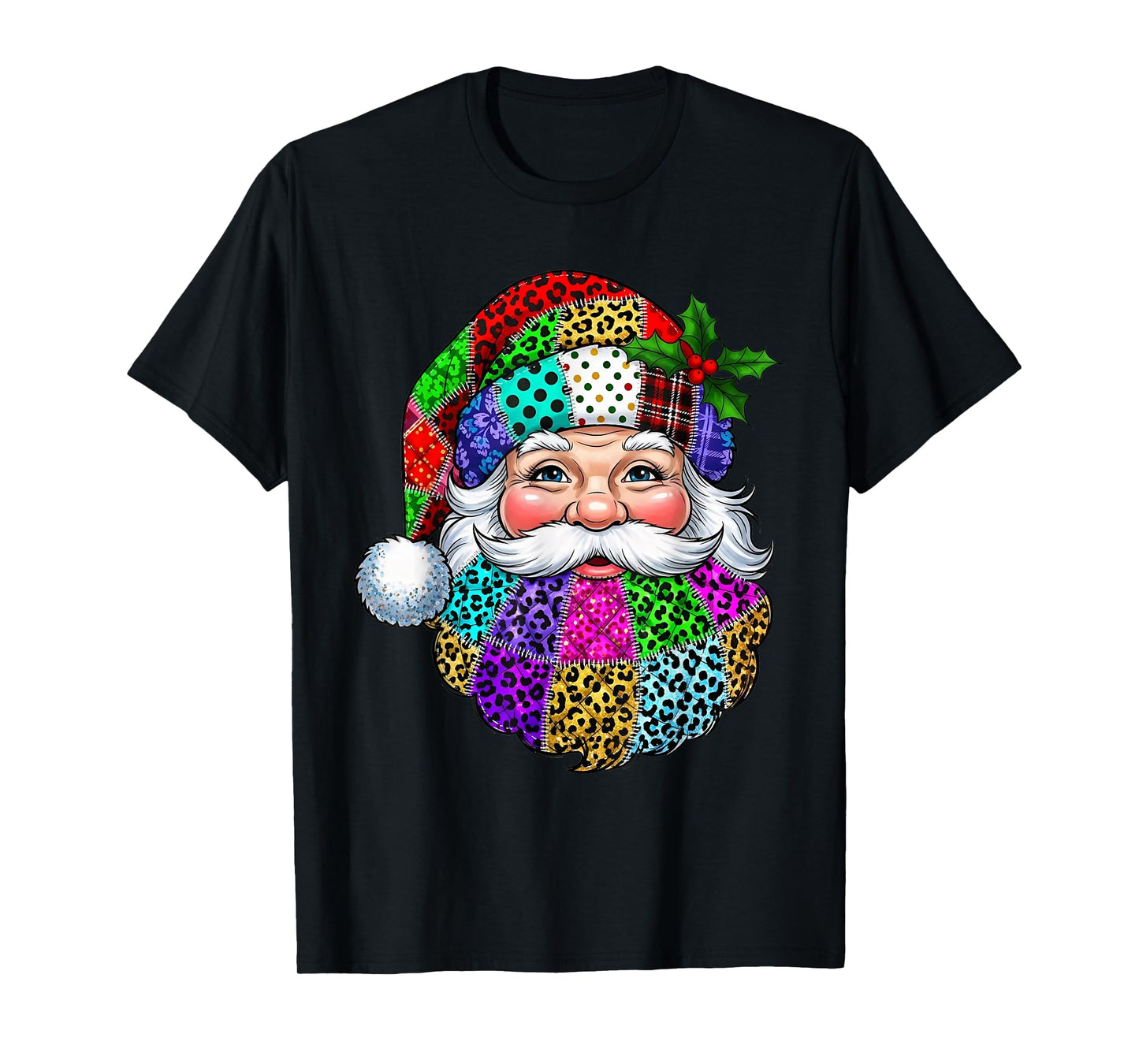 Retro Patchwork Santa Claus Christmas T-Shirt