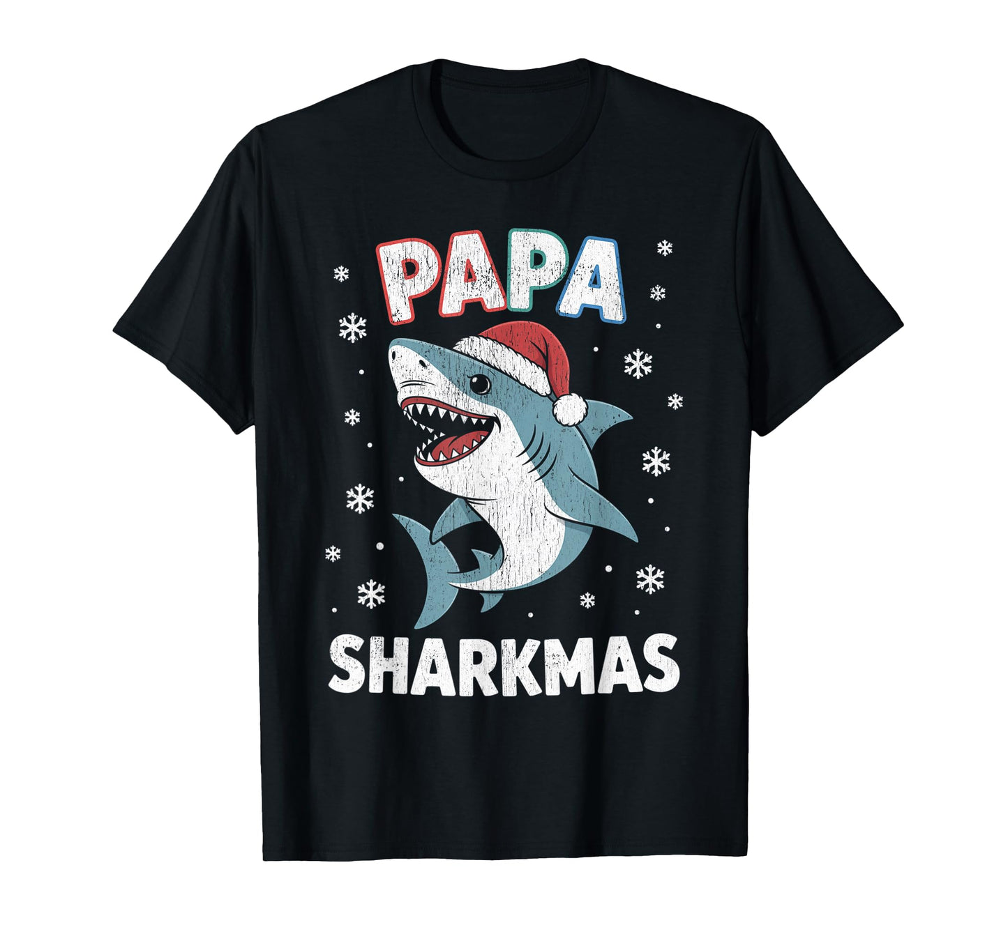 Papa Sharkmas Funny Shark Santa Hat Ugly Christmas Sweater T-Shirt
