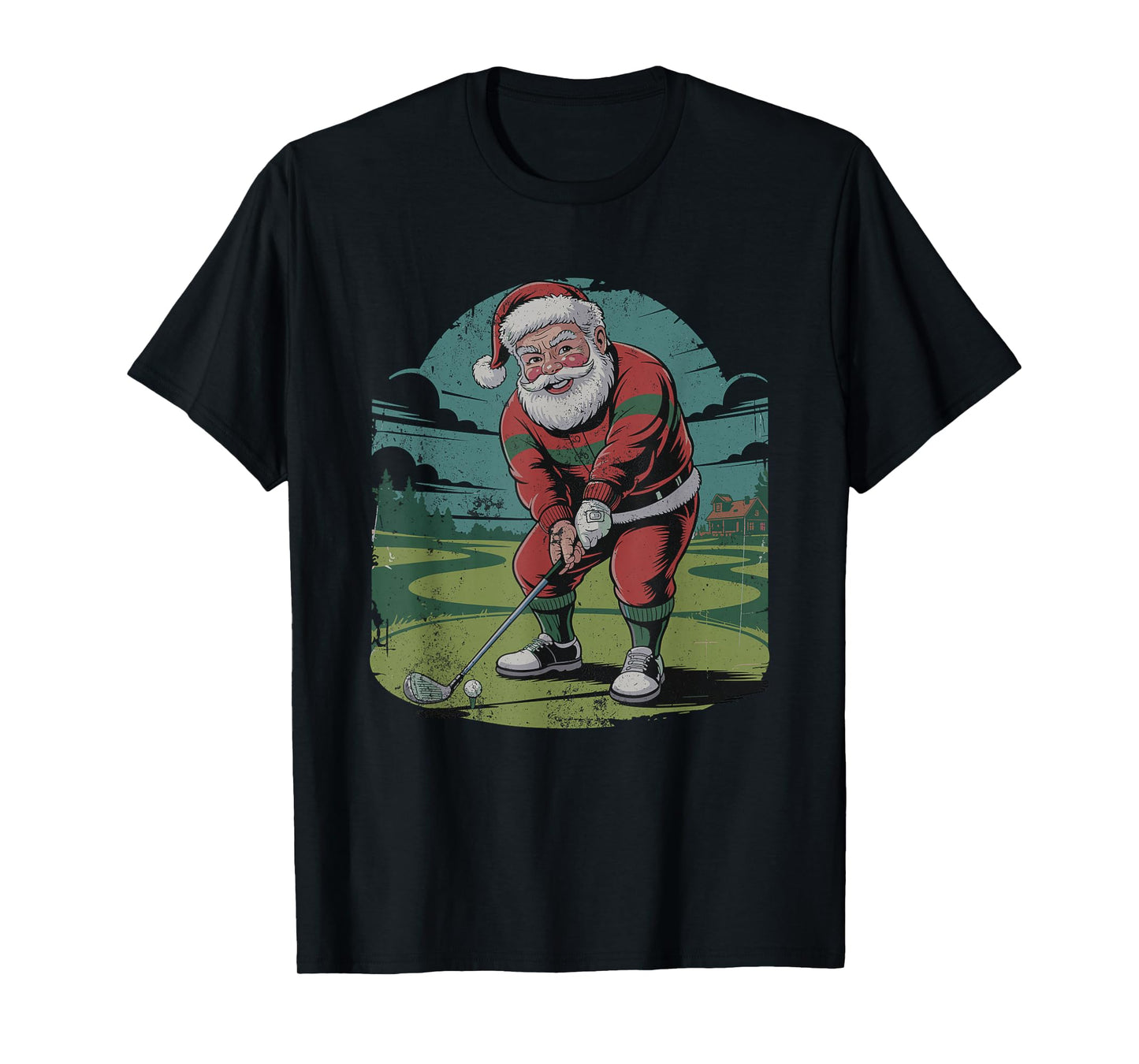 Santa Playing Golf Retro Vintage 90s Christmas Holiday T-Shirt
