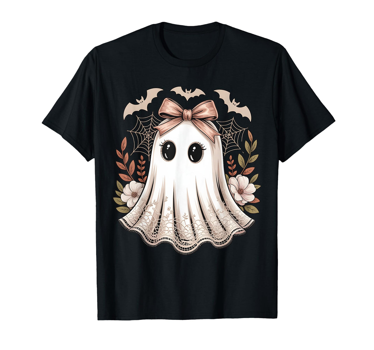 Cute Kawaii Ghost Bow Floral Halloween Girls Toddler Kids T-Shirt
