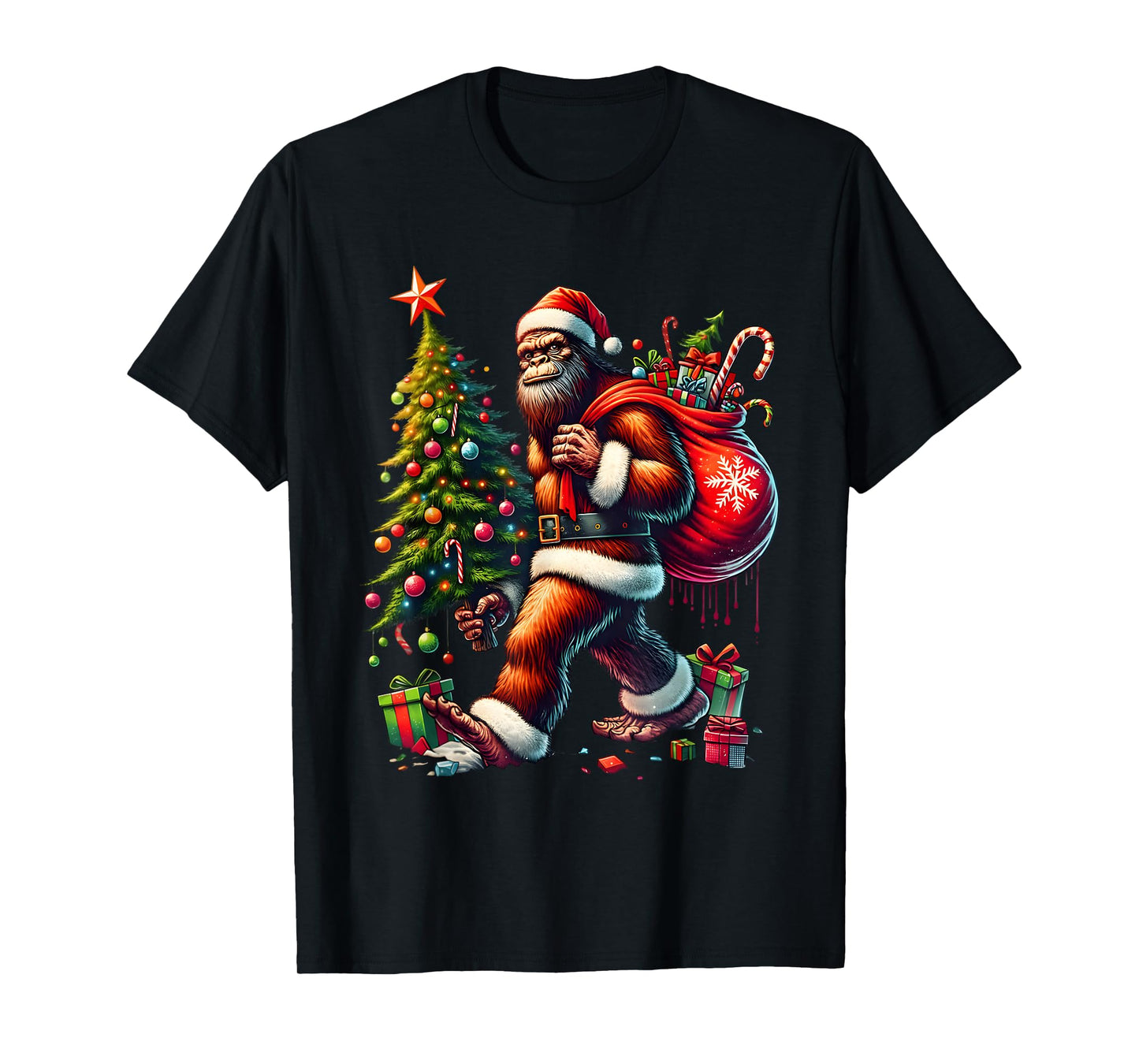 Most Wonderful Christmas Bigfoot Christmas Tree Lights Xmas T-Shirt