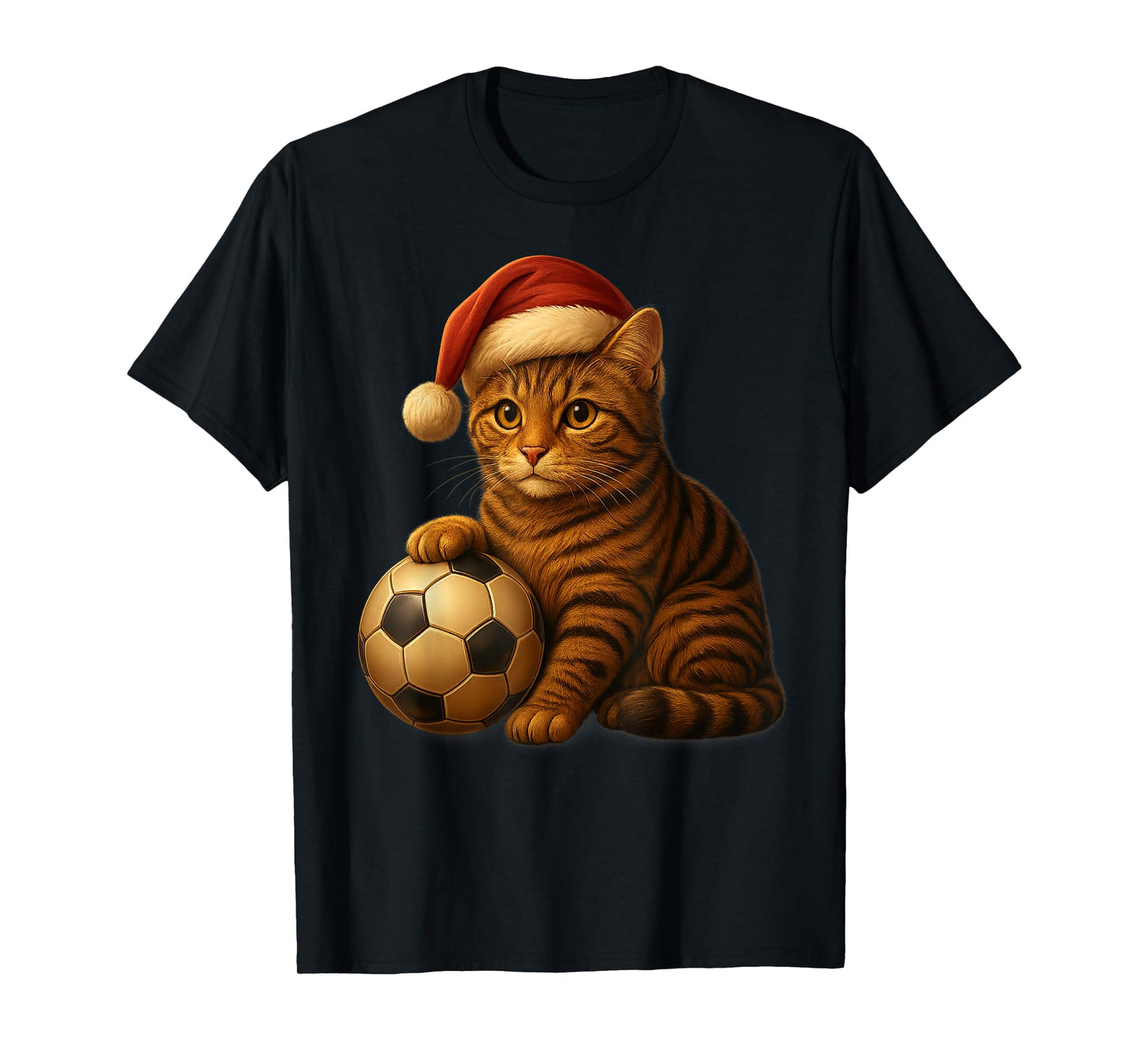 Cat Christmas Tees Santa Playing Soccer Funny Xmas Football T-Shirt