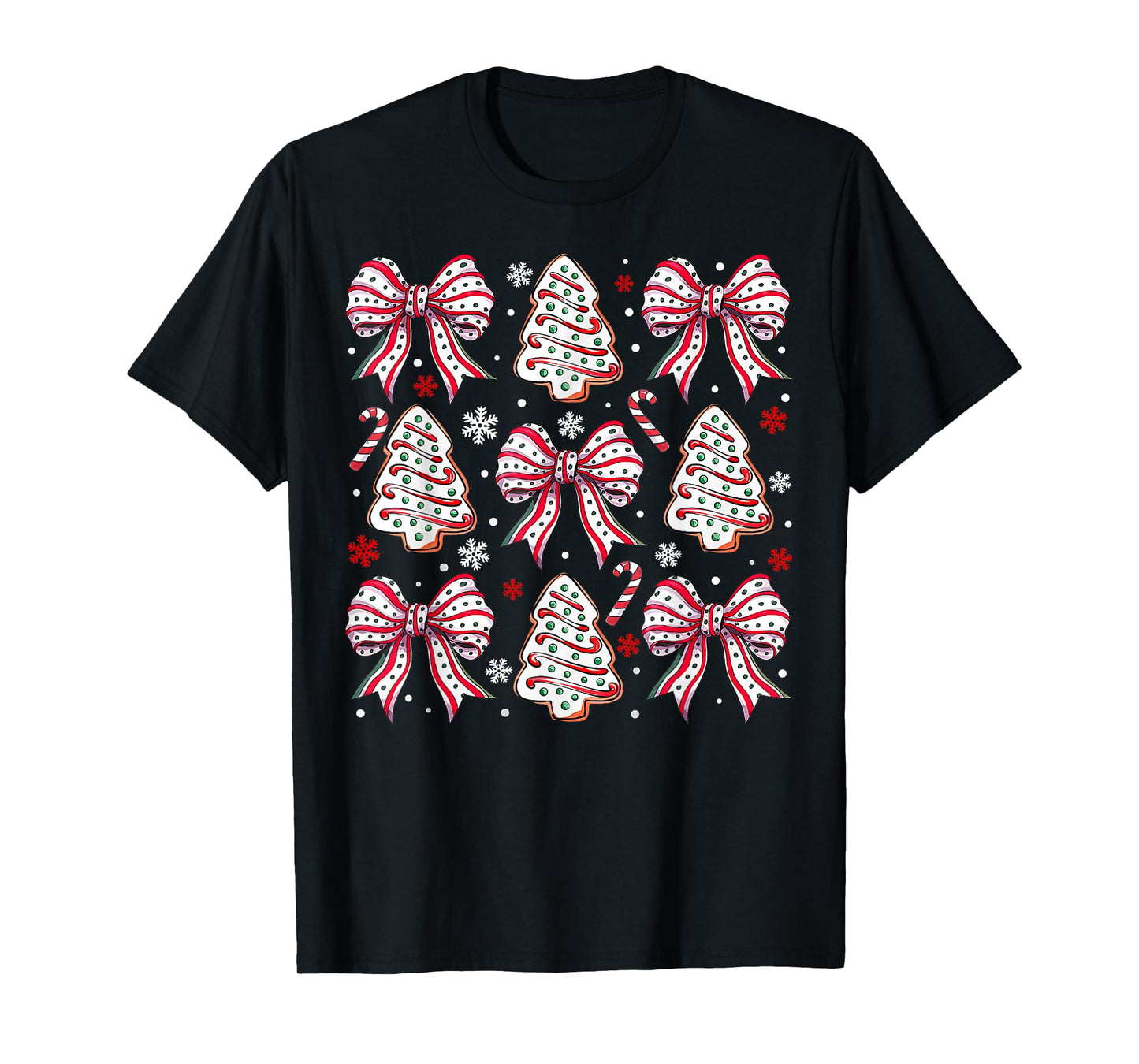 Coquette Bow Tree Cake Candy Cane Merry Christmas T-Shirt