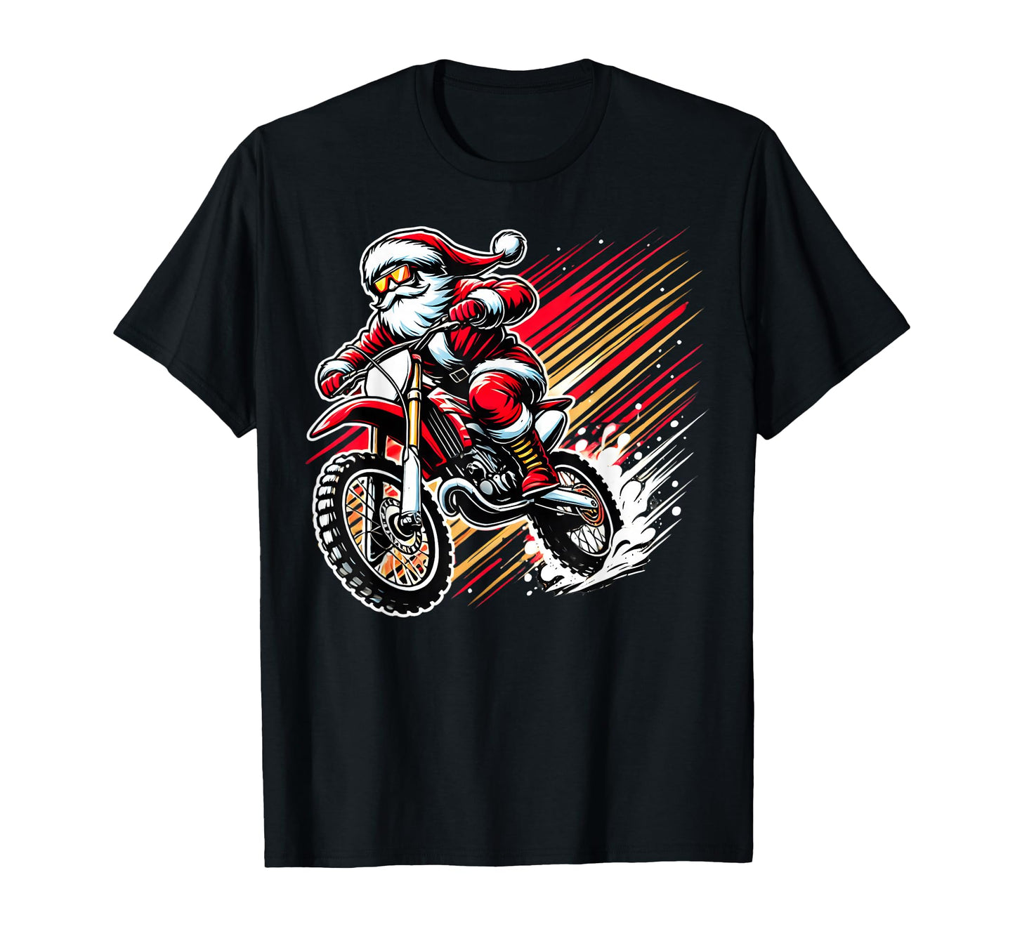 Santa Riding a Dirt Bike Christmas Motocross Racing Graphic T-Shirt