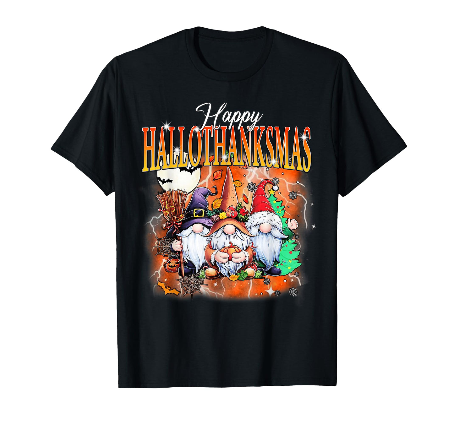 Happy Hallothanksmas Gnomes Lover Halloween Merry Christmas T-Shirt