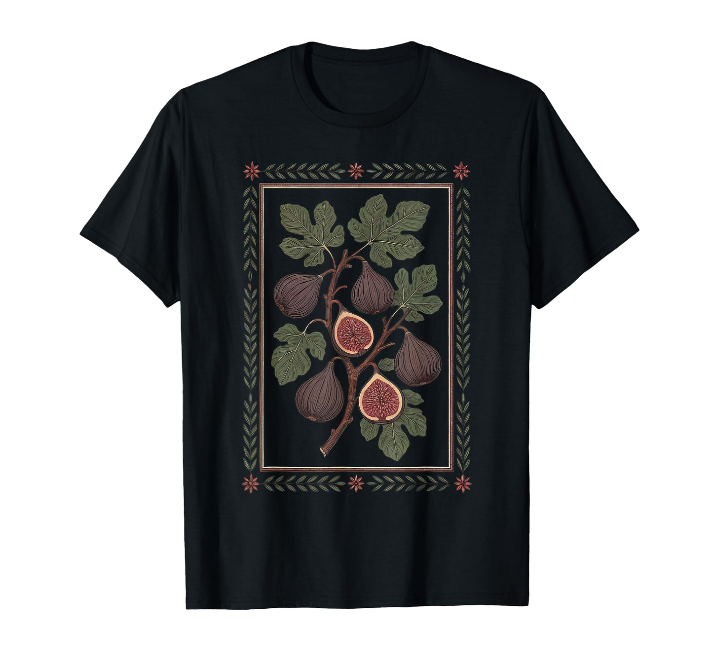 Vintage Mediterranean Folk Art Fig Fruit Graphic Gardening T-Shirt