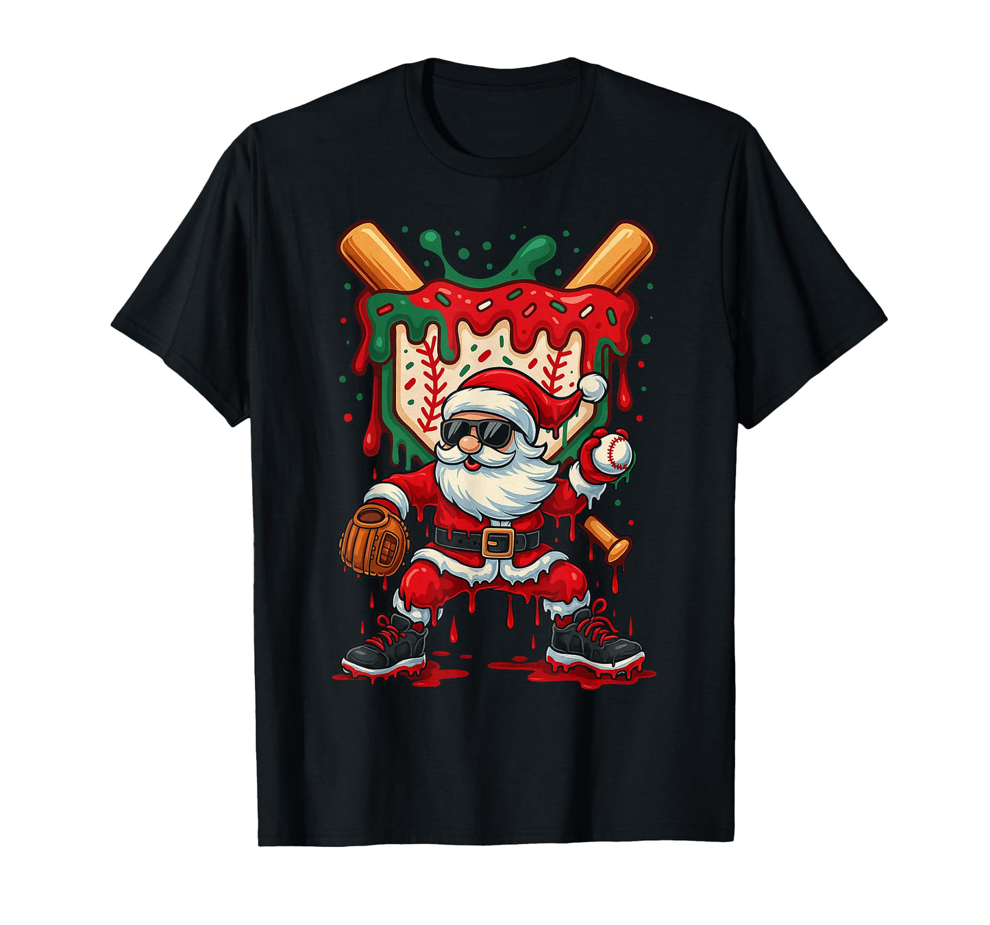 HUGvyn Santa Playing Baseball Ice Cream Drip Christmas Boys T-Shirt