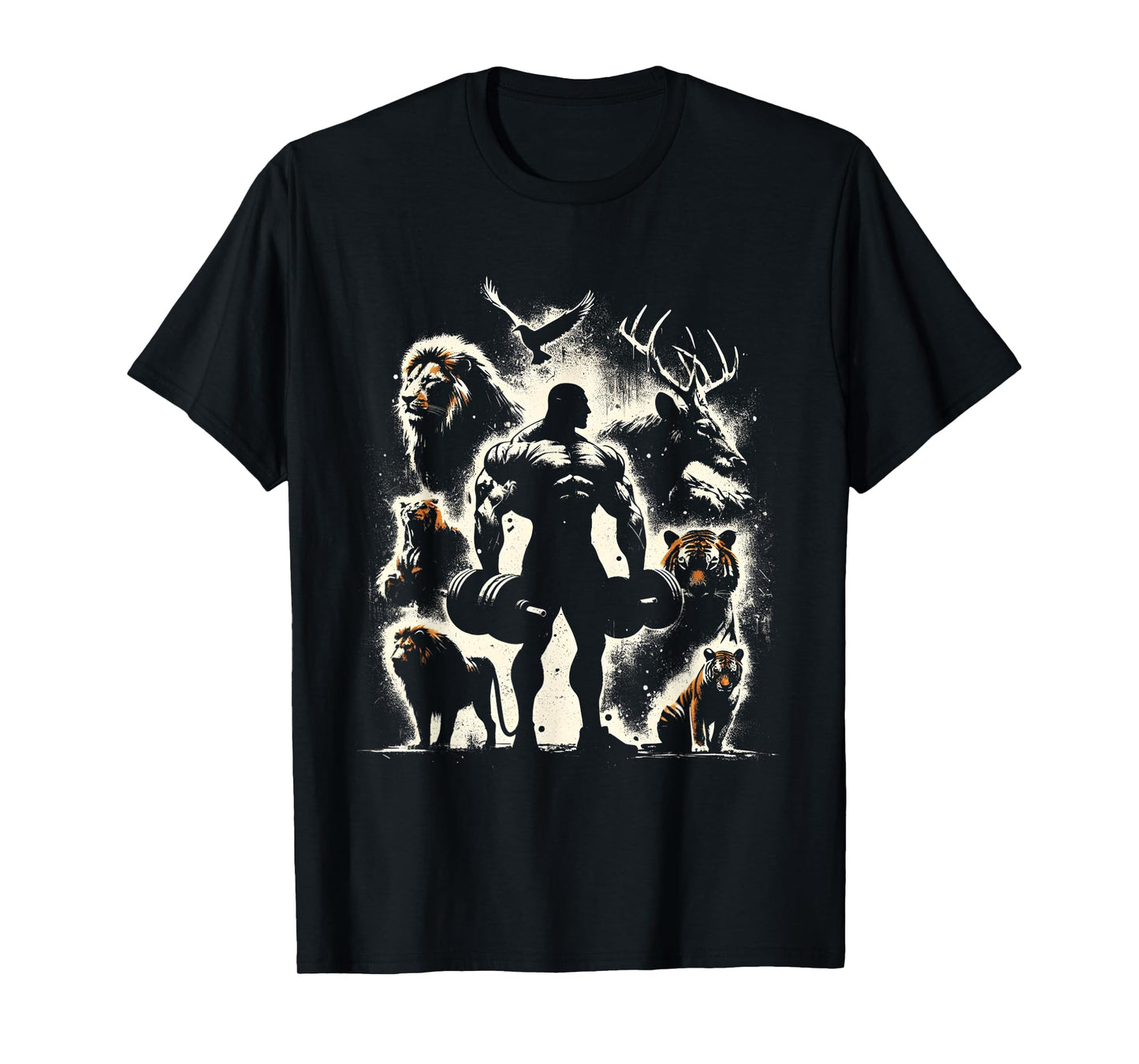 Body Builder Wild Animals Vintage Weightlifting Workout Gym T-Shirt