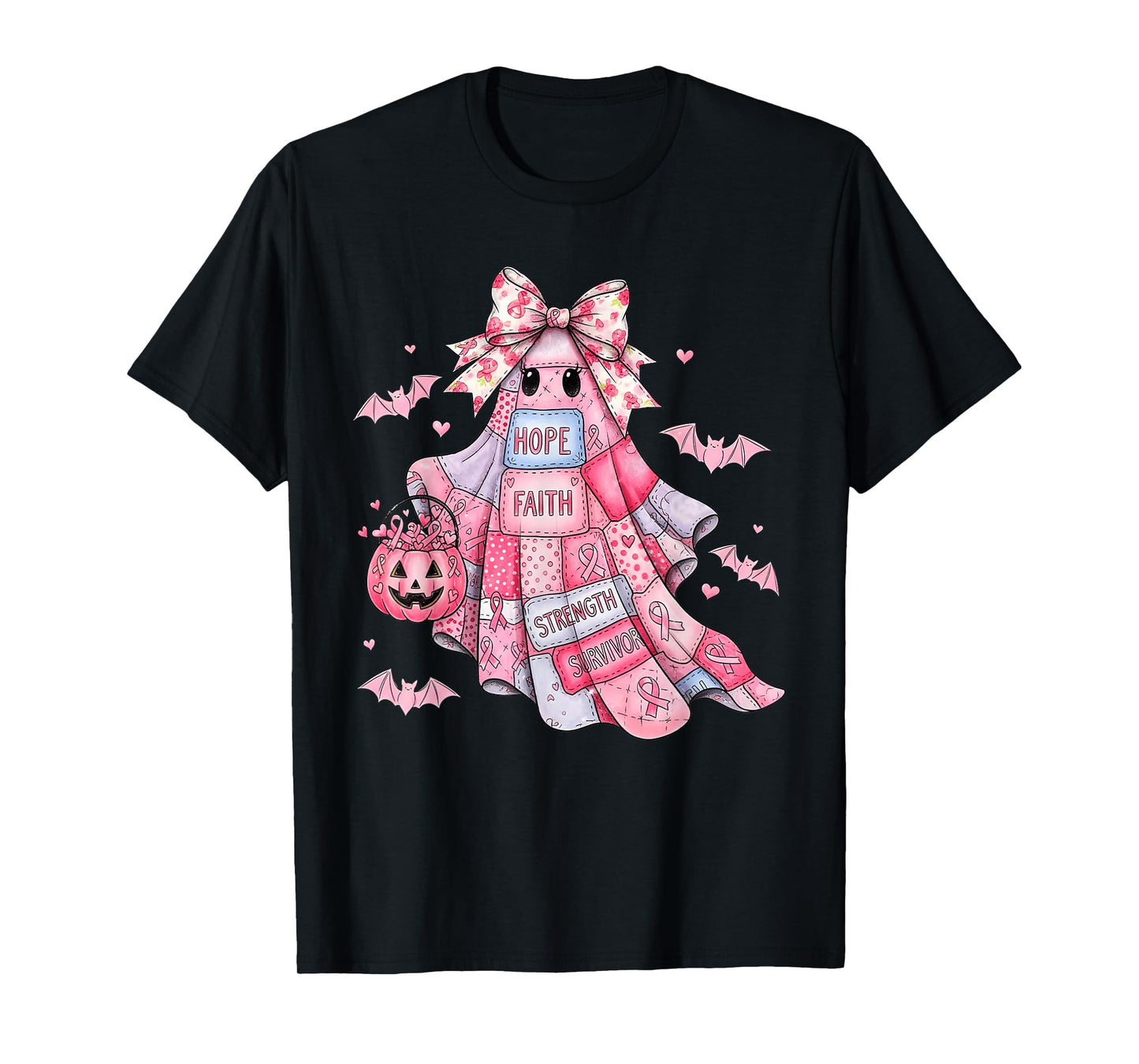 in October We Wear Pink Ghost Witch Breast Cancer Awareness T-Shirt