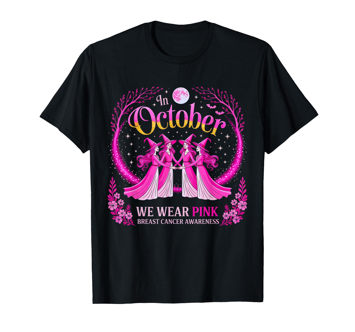 in October We Wear Pink Breast Cancer Awareness Halloween T-Shirt