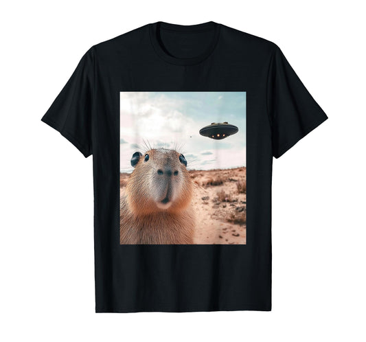 Capybara Selfie with UFOs Funny Graphic T-Shirt