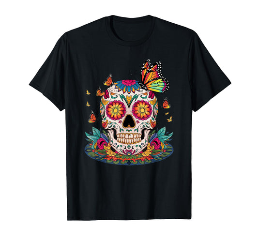 Sugar Skull Butterfly Day of Dead Halloween Dia De Muertos T-Shirt