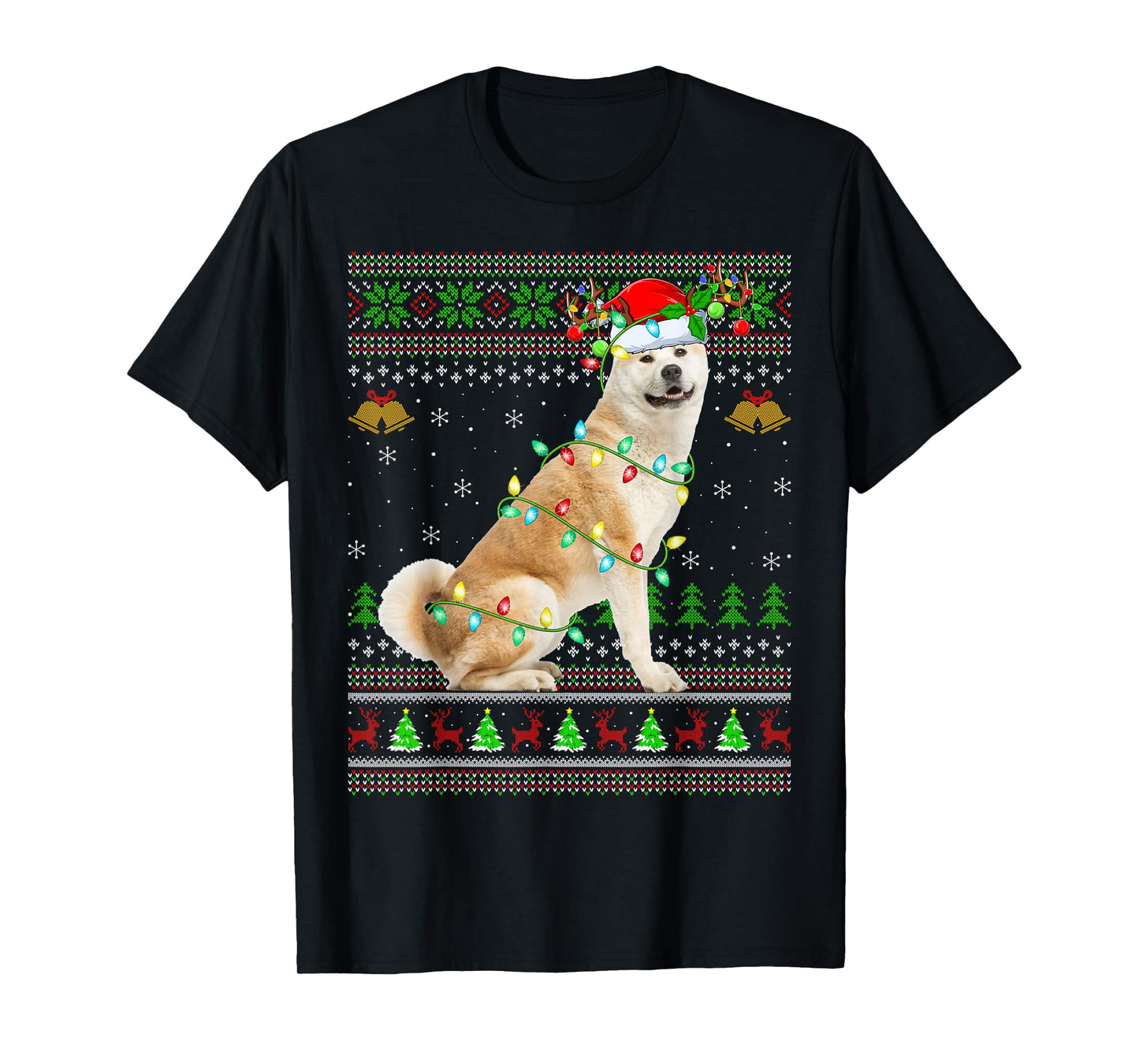 Akita Inu Dog Ugly Christmas Sweaters Holiday Santa Xmas T-Shirt