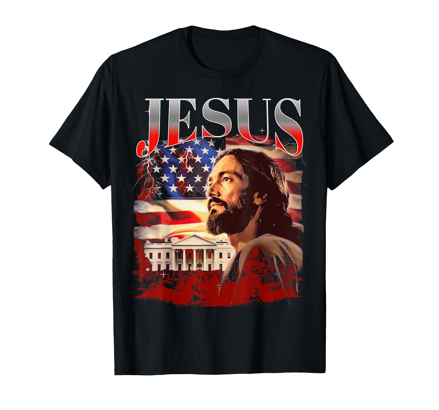 Jesus USA America Patriot Meme 90s Bootleg Rap Merch Style T-Shirt