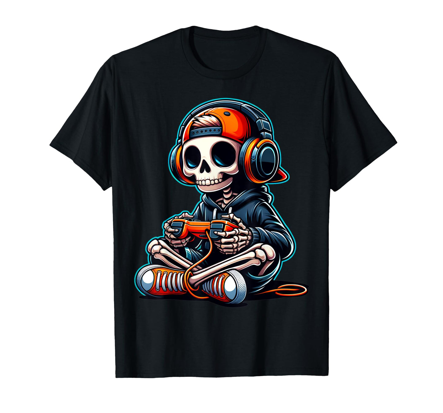Funny Skeleton Playing Video Game Halloween Shirt Boys Gamer T-Shirt