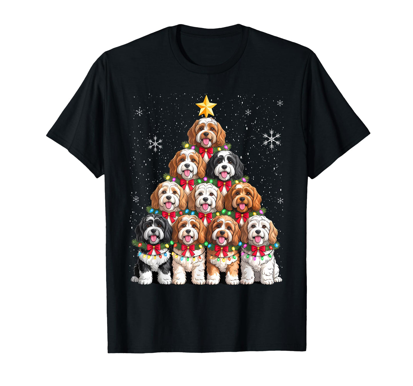 Christmas Tree Santa Cavapoo Lights T-Shirt