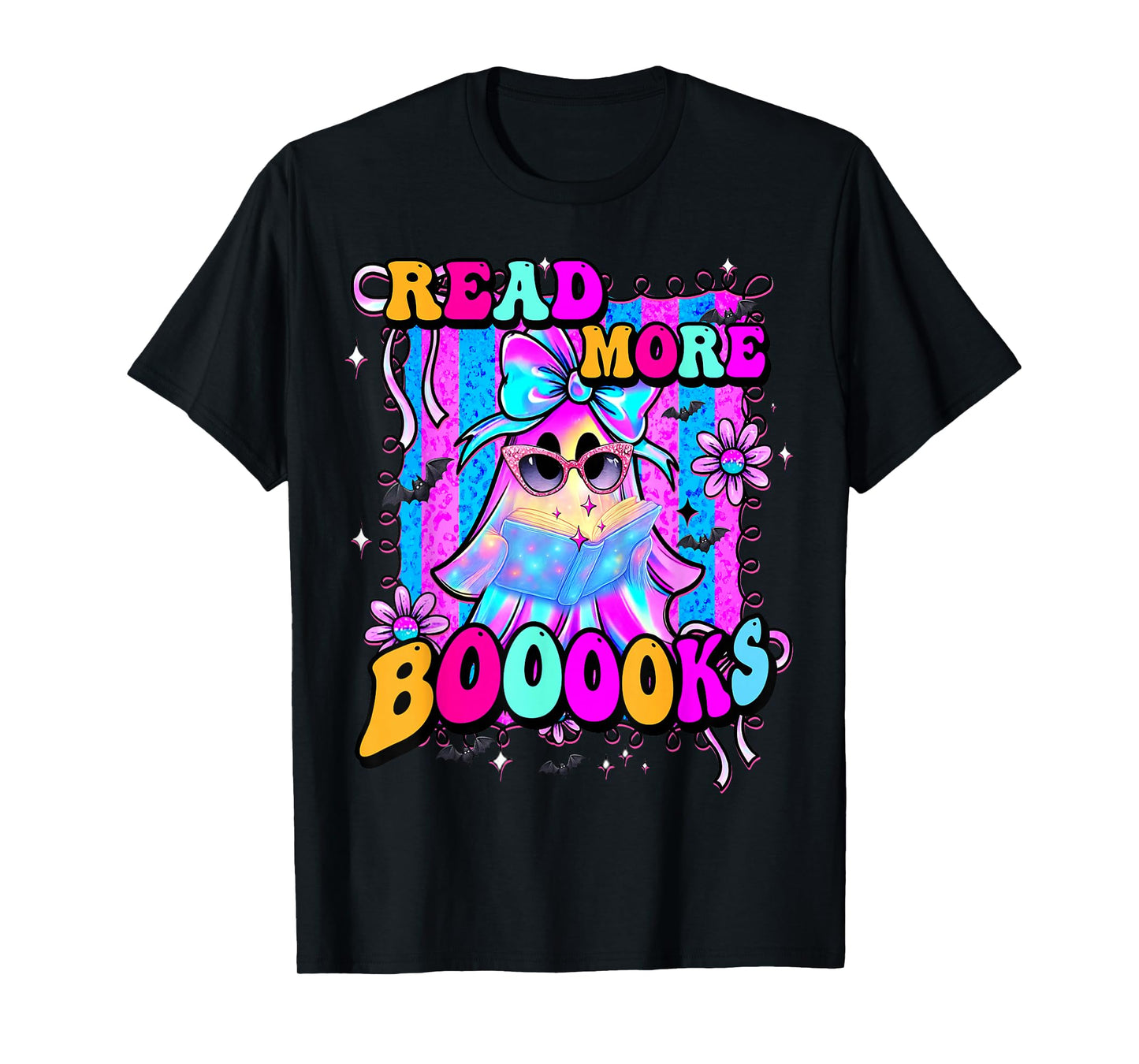 Booooks Cute Ghost Read More Books Funny Teacher Halloween T-Shirt