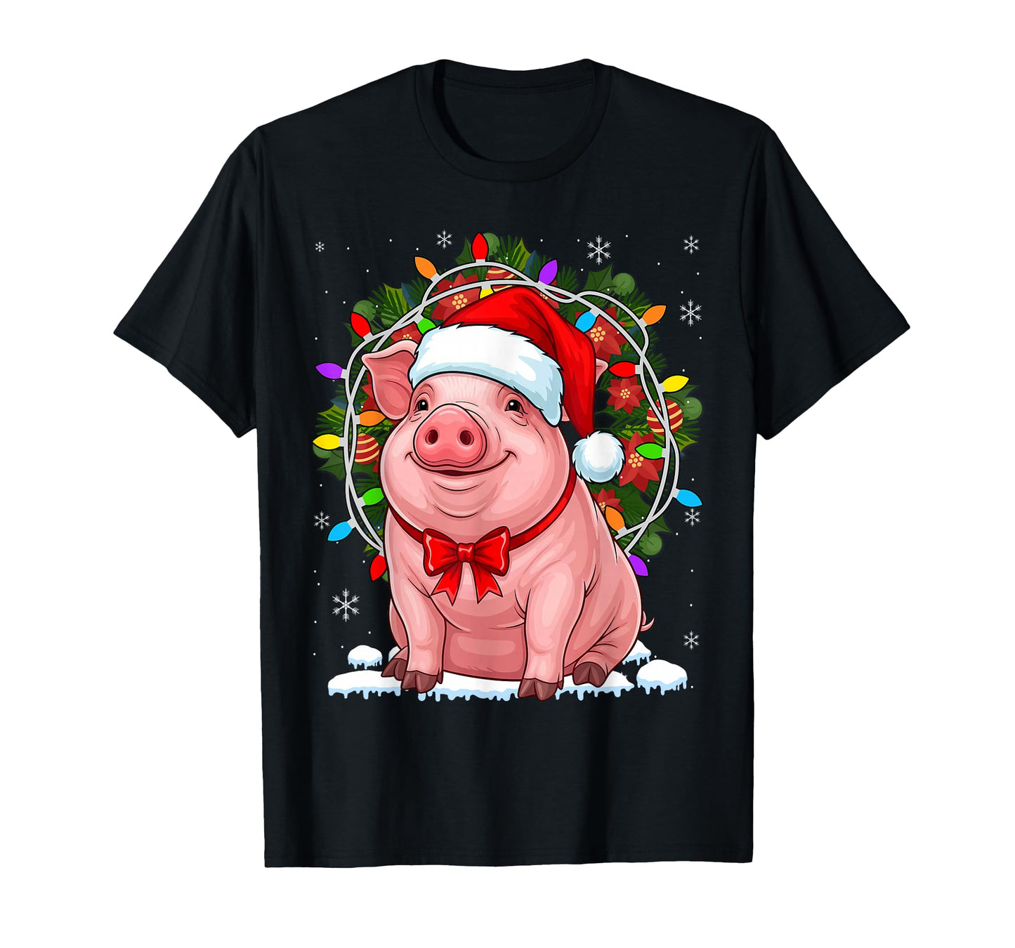 Sweet with Santa Hat Pig Lover Christmas T-Shirt