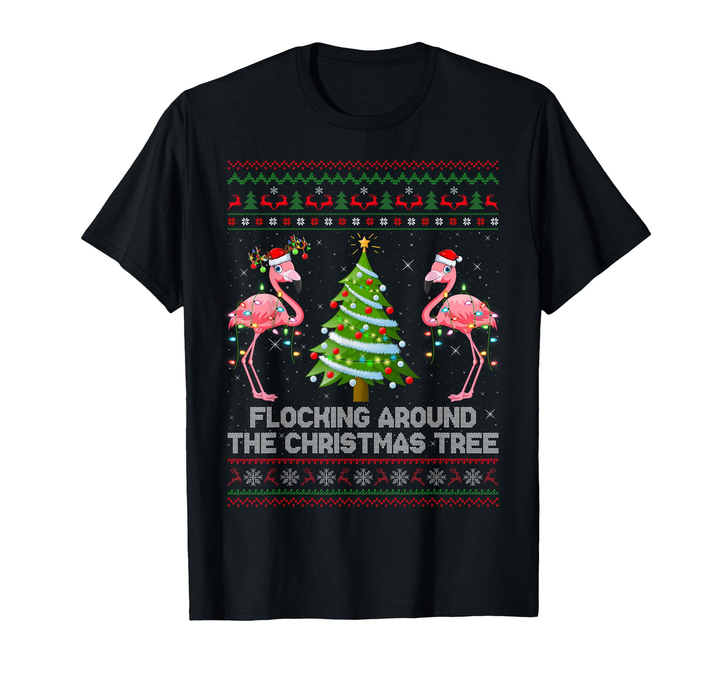 Flamingo Ugly Christmas Sweater Style Pajamas T-Shirt
