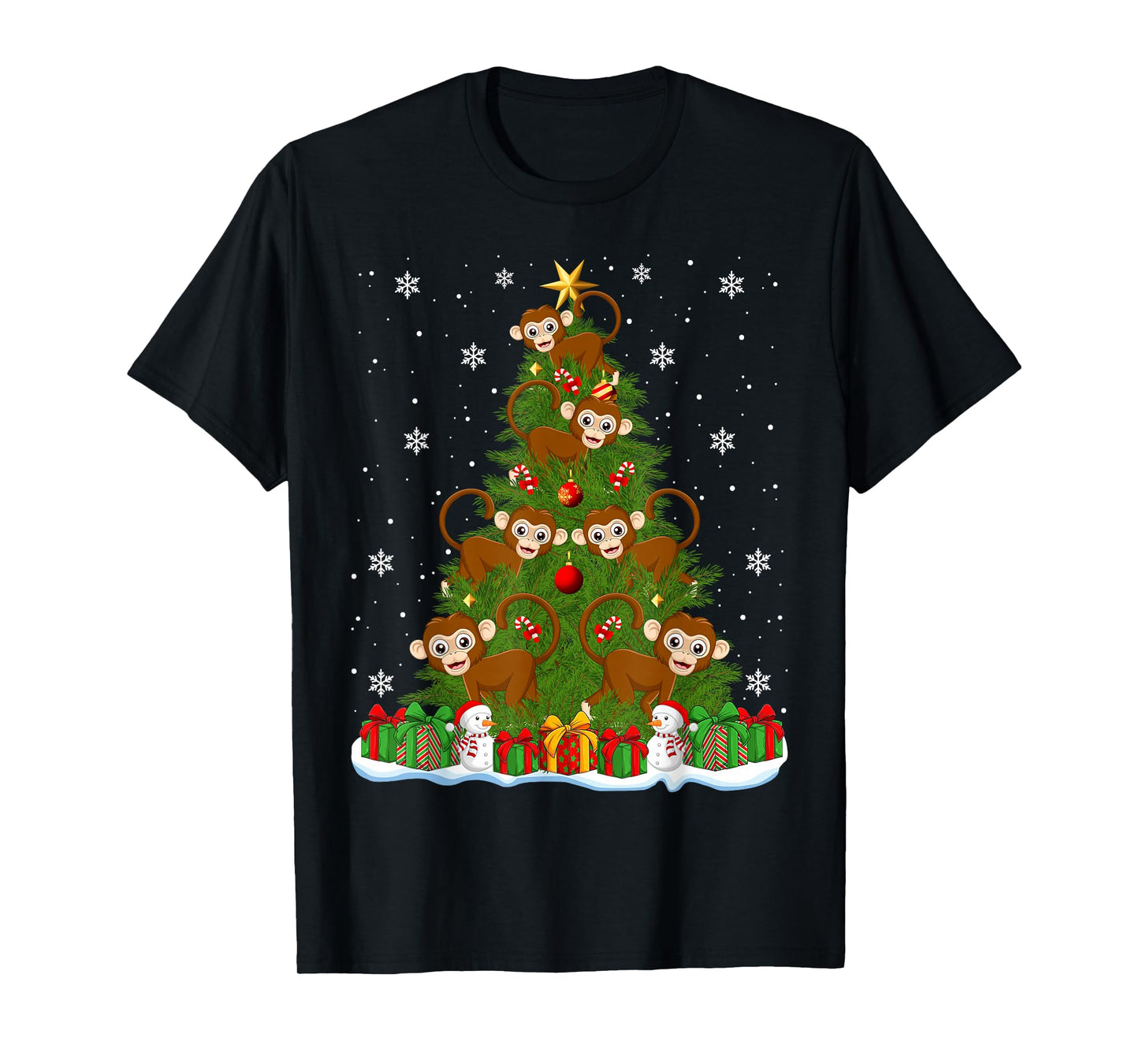 Cute Monkey Christmas Tree Holiday Decor Funny Xmas Lights T-Shirt