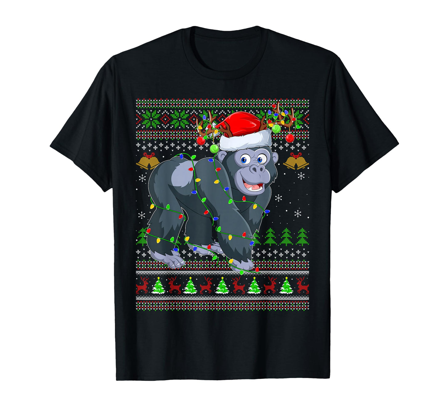 Gorilla Ugly Christmas Sweaters Holiday Santa Cute Xmas T-Shirt