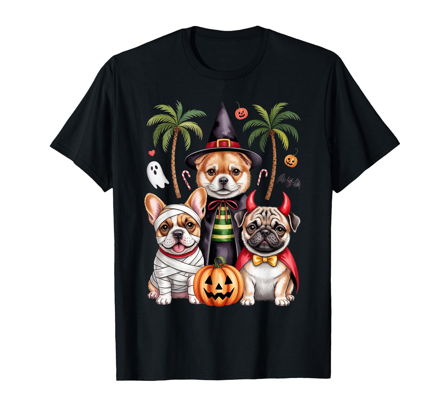 Cute Frenchie & Pug Costume Party Puppy Halloween Squad T-Shirt