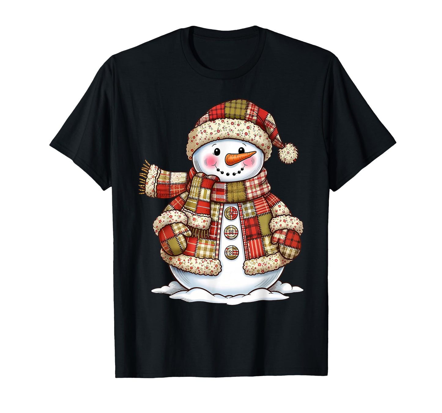 Patchwork Snowman Preppy Girly Christmas Xmas Holiday Kids T-Shirt
