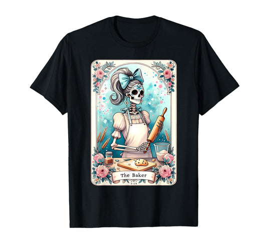 The Baker Tarot Card Skeleton Cook Witchy Chef Kitchen Lover T-Shirt