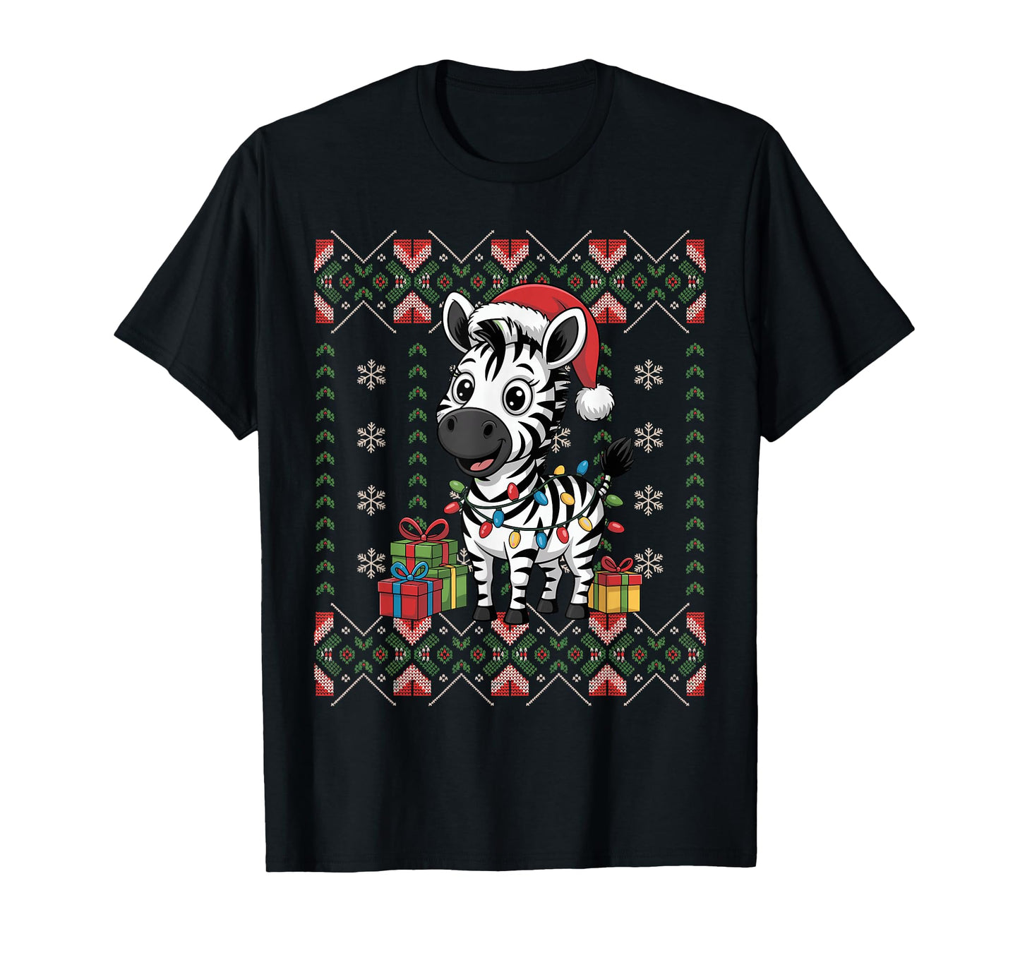 Santa Zebra Christmas Ugly Sweater Funny Holiday Pajamas T-Shirt