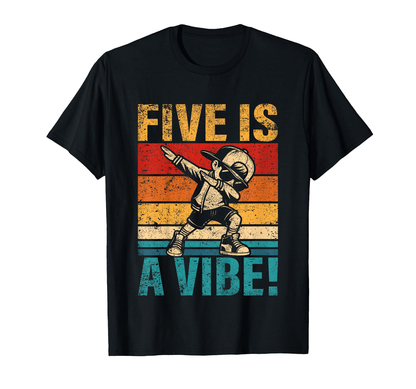 Kids 5 Year Old Birthday Dabbing Boy Five Is A Vibe 5th Bday T-Shirt