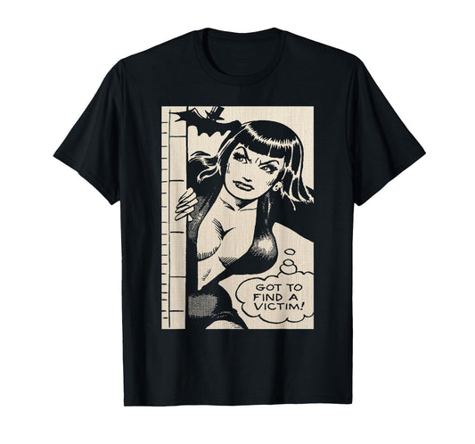 Vintage Vampire Bat Vampire Pin Up Girl Horror Comic Book T-Shirt