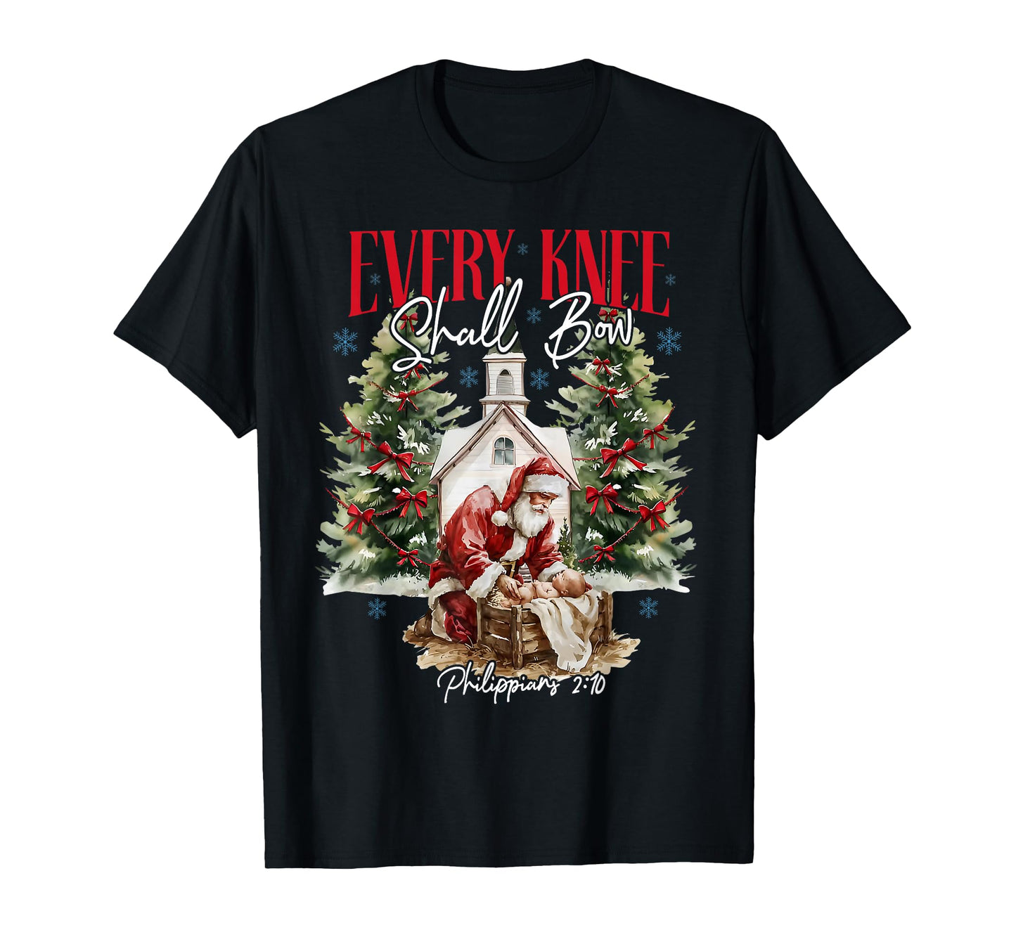Every Knee Shall Bow Christian Jesus Merry Christmas Family T-Shirt