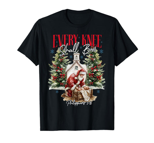 Every Knee Shall Bow Christian Jesus Merry Christmas Family T-Shirt